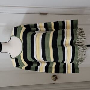 Hearts of Palm Size Unknown Green Black White Yellow Striped Fringed Sweater